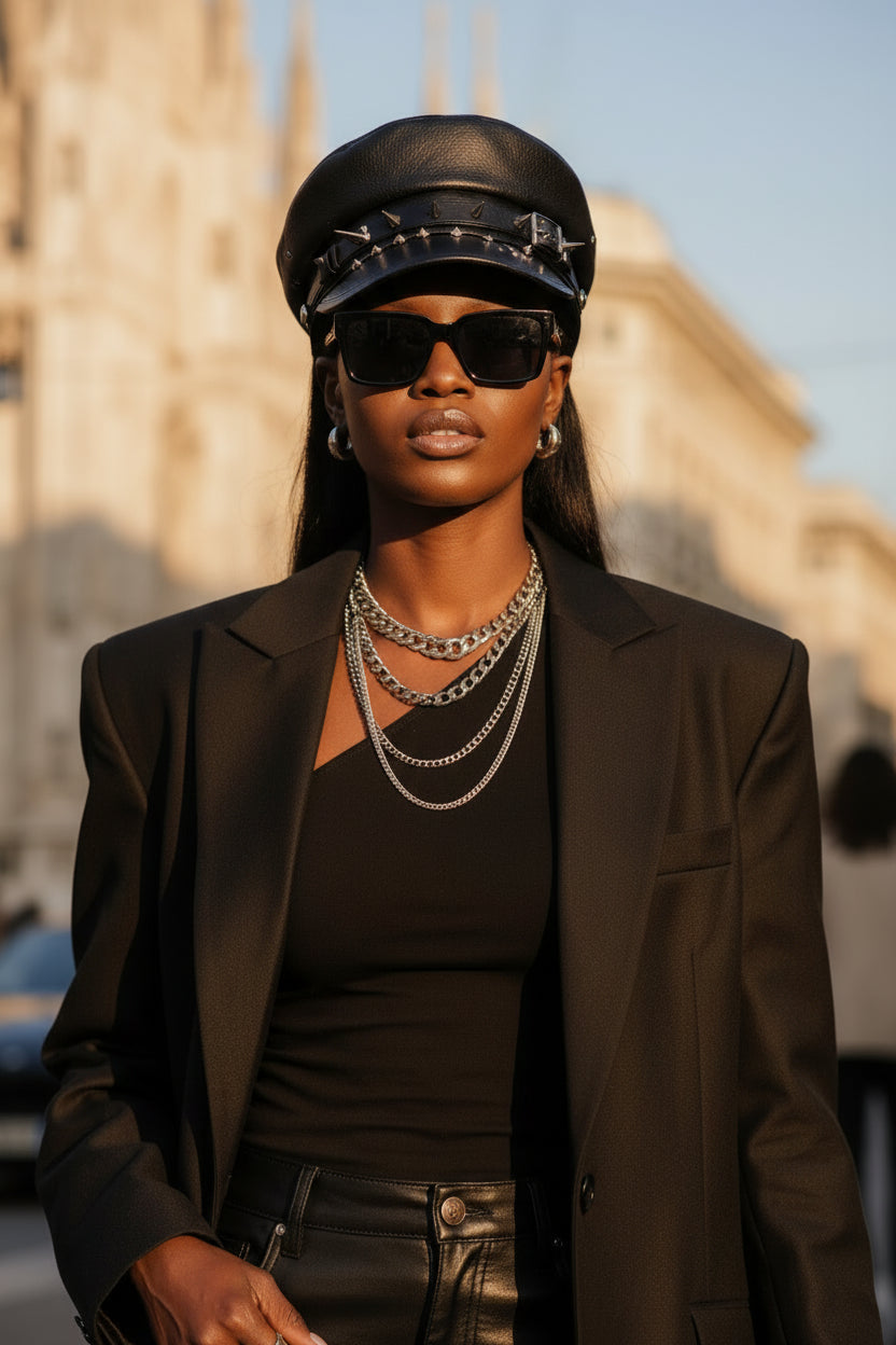 Vintage Leather Beret Hat – Leopard Print, Silver Rivets & Giving Parisian Baddie Energy 🐆✨