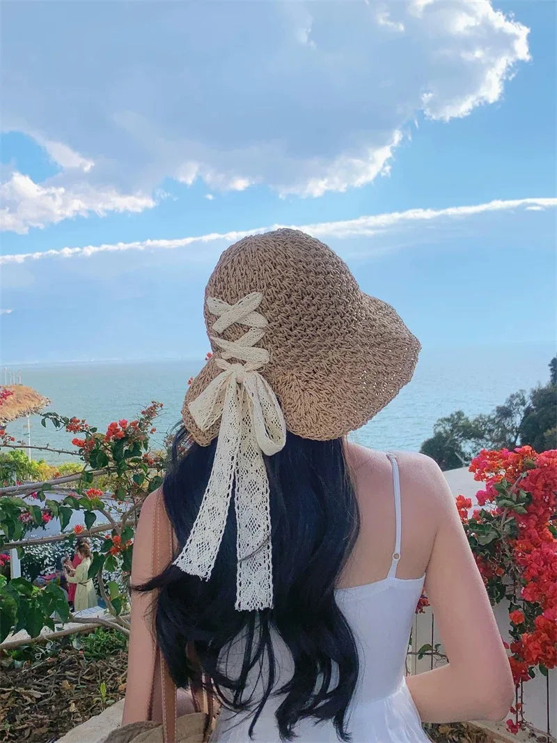 2025 New Women's Braided Straw Fisherman Hat UPF50+ Breathable Summer Beach Vacation Sun Protection Wide Brim Adjustable