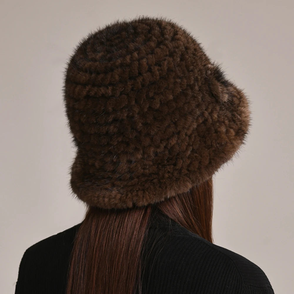 Luxury Real Mink Fur Winter Hat – Floral Knit, Soft & Giving Cozy Glam Crown Energy 🌸❄️