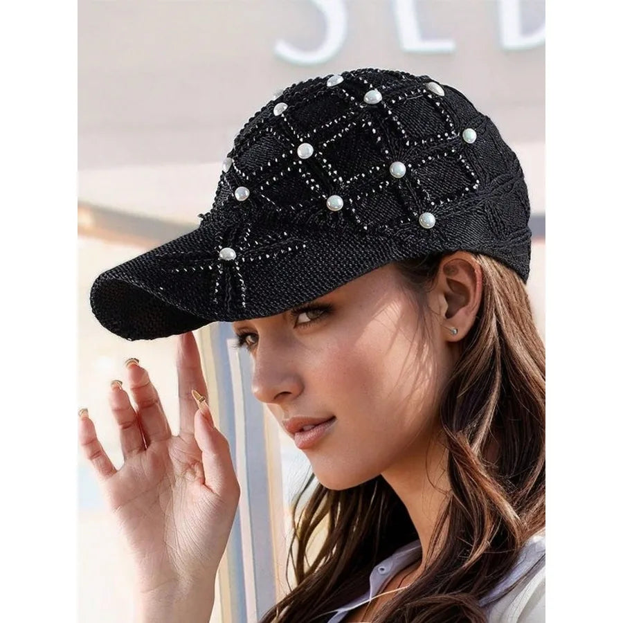 Adjustable Stylish Four-leaf Clover Pearl Embellished Women's Breathable Mesh Baseball Cap/sun Protection Hat for Spring Summer.