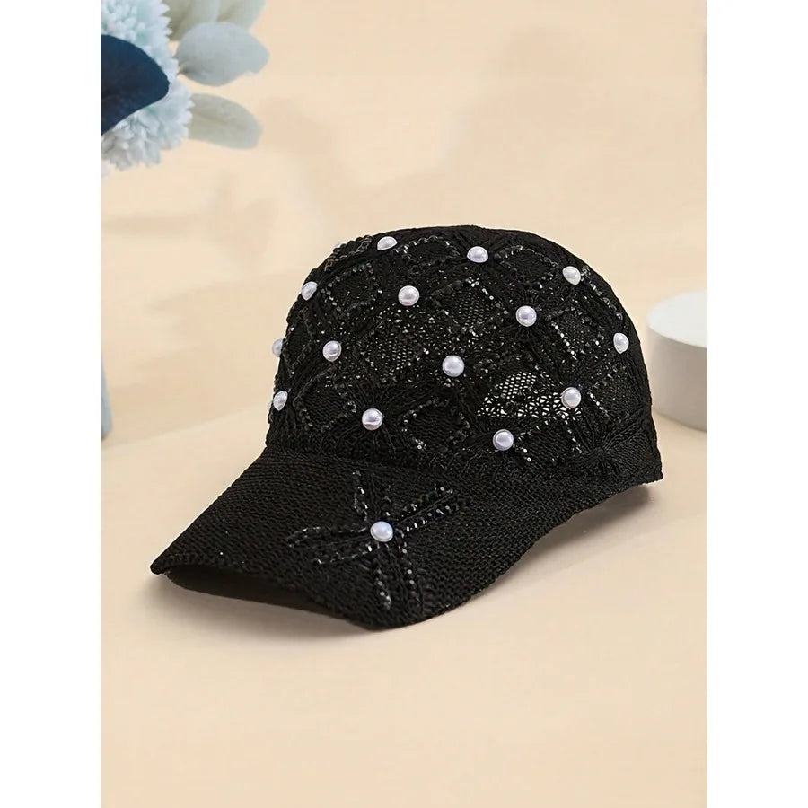 Adjustable Stylish Four-leaf Clover Pearl Embellished Women's Breathable Mesh Baseball Cap/sun Protection Hat for Spring Summer.