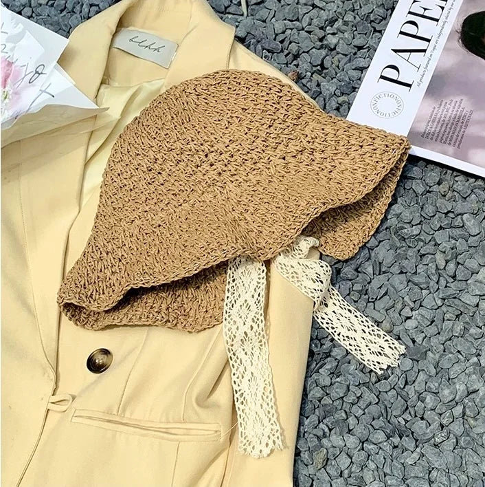 2025 New Women's Braided Straw Fisherman Hat UPF50+ Breathable Summer Beach Vacation Sun Protection Wide Brim Adjustable