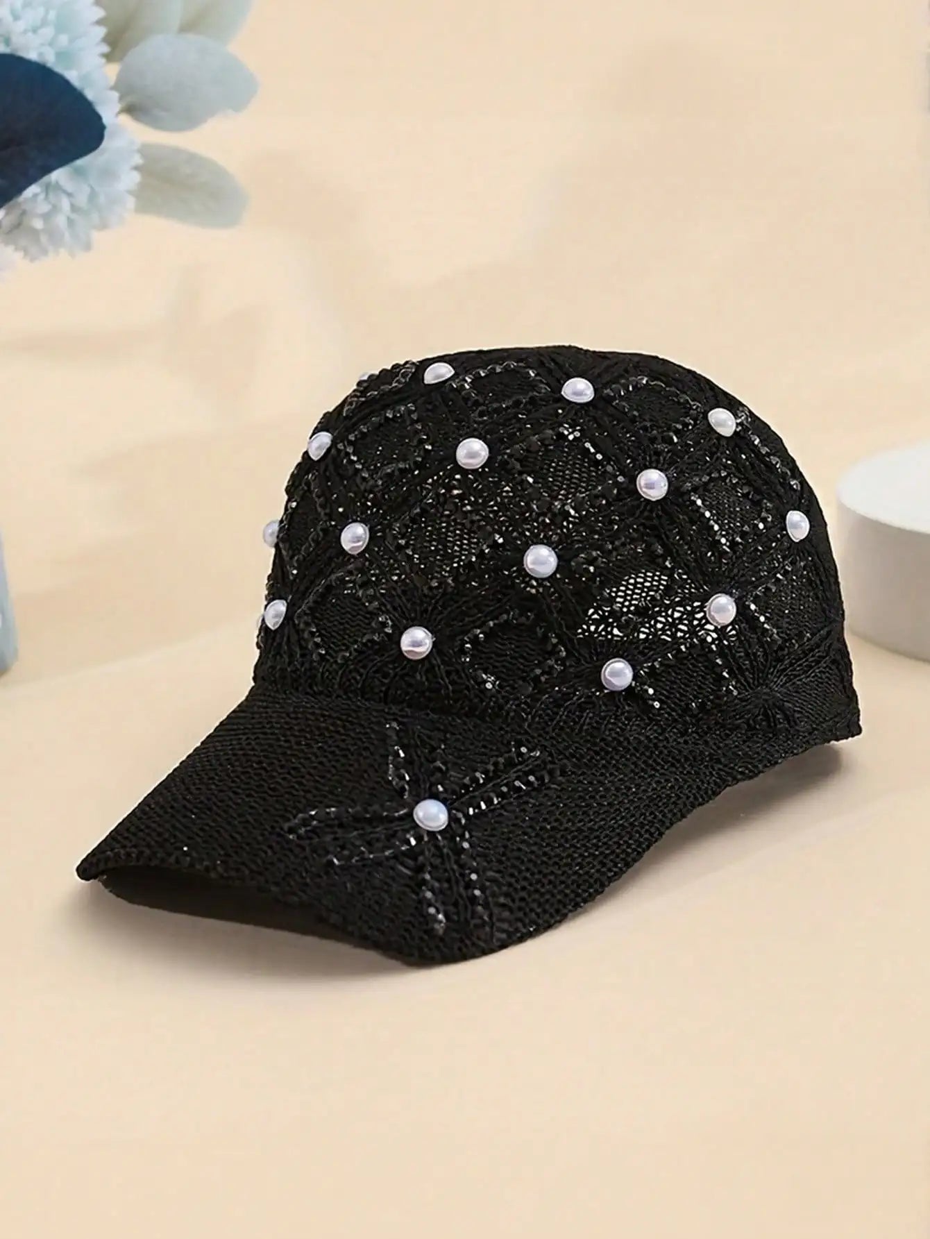 Adjustable Stylish Four-leaf Clover Pearl Embellished Women's Breathable Mesh Baseball Cap/sun Protection Hat for Spring Summer.