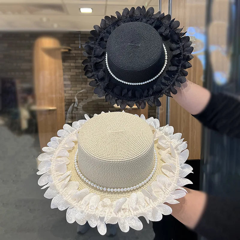Pearl-Trimmed Straw Hat