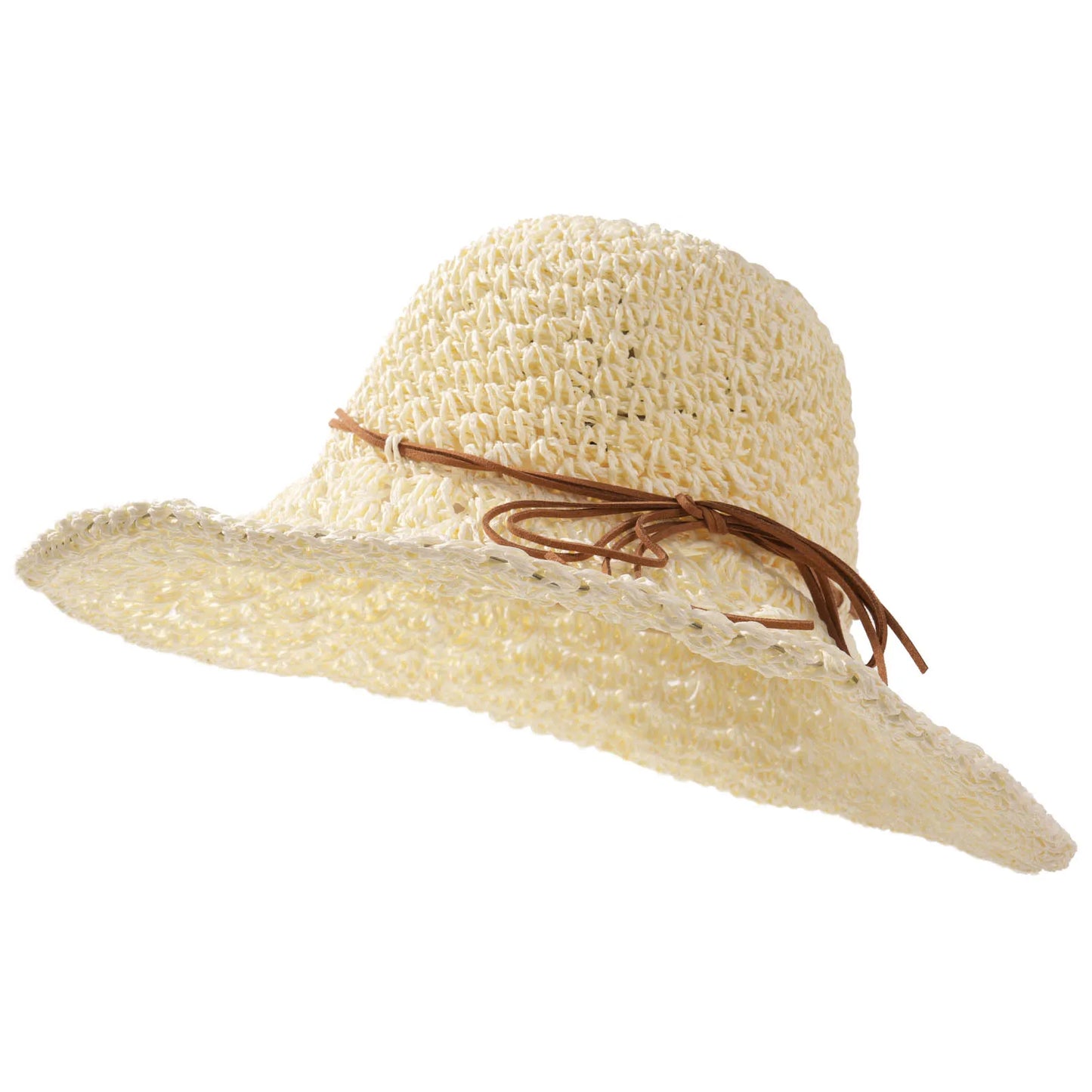 Women's Crochet Straw Hat with Bowknot, Wide Brim Summer Sun Hat for Beach, Travel & Outdoor Activities, Breathable Floppy Straw