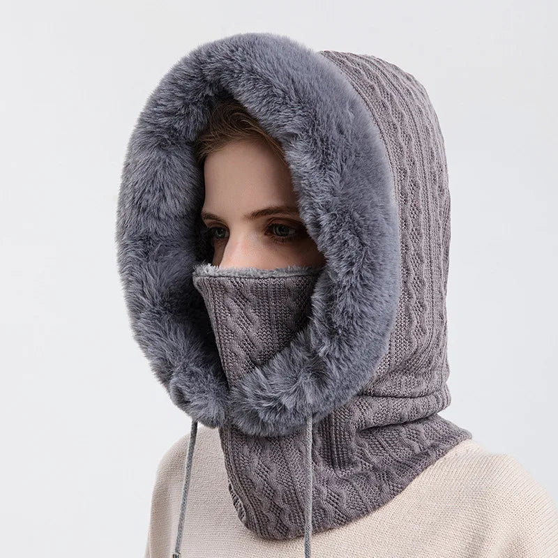 Knitted Balaclava Beanie Hat – Built-In Face Mask, Hood & Neck Scarf for the Woman Who Does It All ❄️🧶