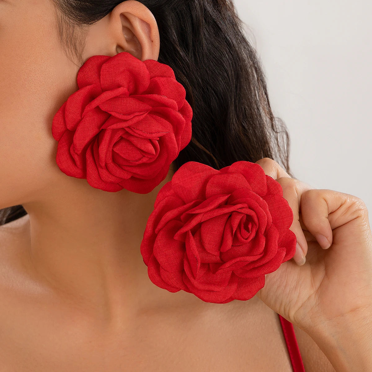 IngeSight.Z Bohemia Trendy Big Fabric Rose Flower Earrings For Women New Exaggerated Elegant Party Wedding Earrings Jewelry
