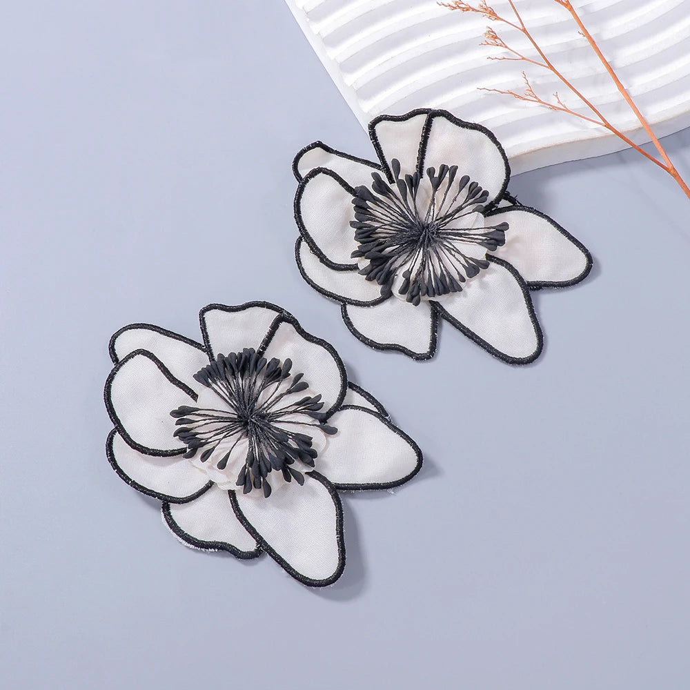 White Bloom Embroidery Stud Earrings – Big, Beautiful & Boss Energy 🦴✨