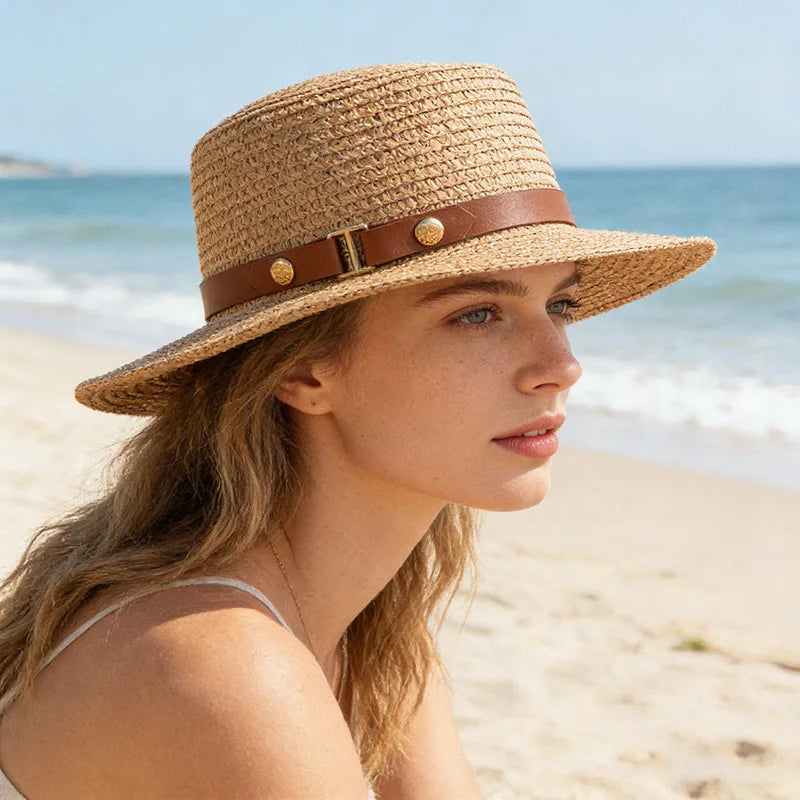 Summer Straw Hat with Flat Top