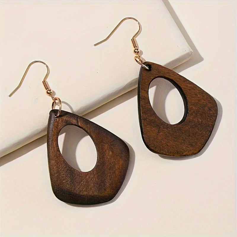 5 Pairs/Set Retro Brown Solid Wood Dangle Style Women's Earrings Set