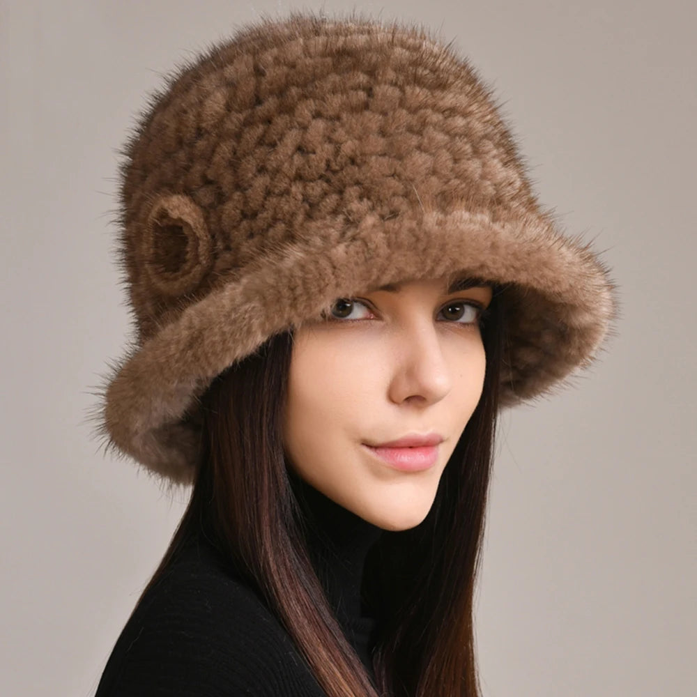 Luxury Real Mink Fur Winter Hat – Floral Knit, Soft & Giving Cozy Glam Crown Energy 🌸❄️