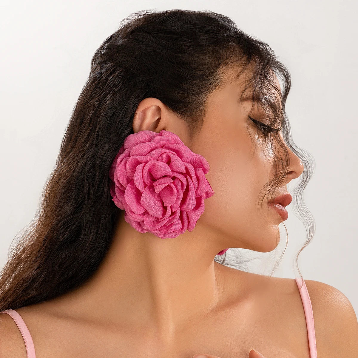 IngeSight.Z Bohemia Trendy Big Fabric Rose Flower Earrings For Women New Exaggerated Elegant Party Wedding Earrings Jewelry