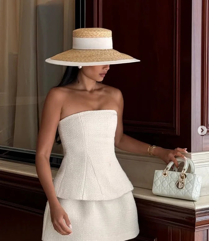Summer straw hat black edging French elegant ladies seaside travel sun hat Hepburn style wide brim straw hat  кепка женская
