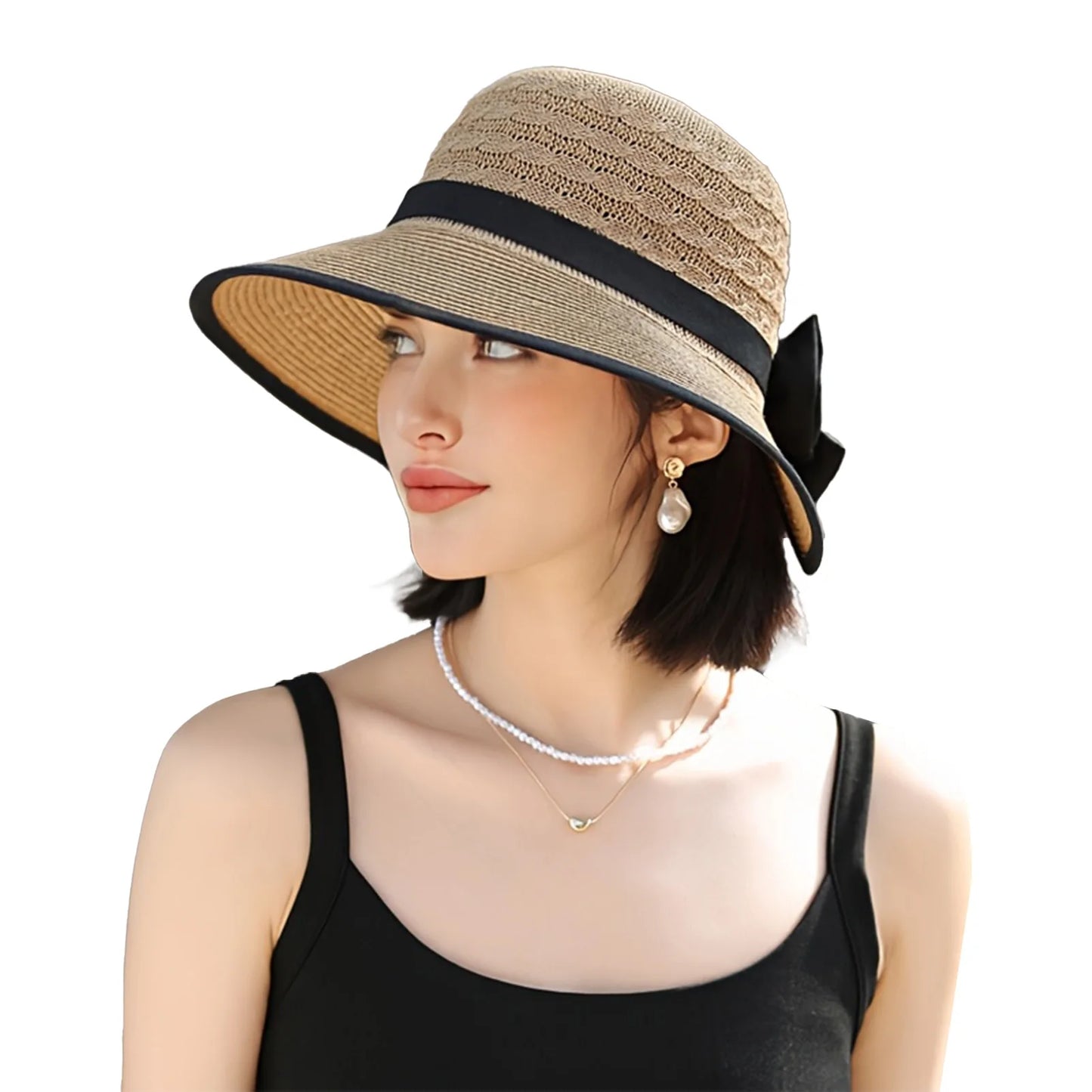 Summer Beach Straw Sun Hat Breathable French Style Bowknot Straw Hats Elegant Hat for Outdoor Travel Photography