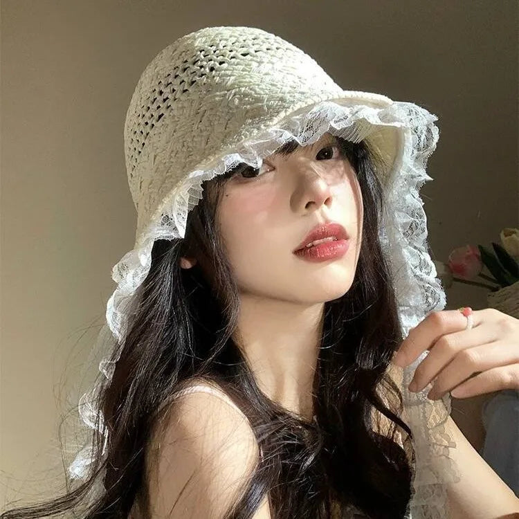 Summer Beach Sun Straw Hats for Women Wide Brim Packable Travel Bucket Hats UPF 50+