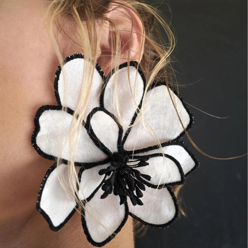 White Bloom Embroidery Stud Earrings – Big, Beautiful & Boss Energy 🦴✨