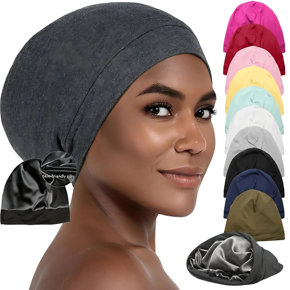 Satin-Lined Sleeping Hair Cap – Double Layer, Elastic Fit & Your Hair’s New Best Friend 🌙✨