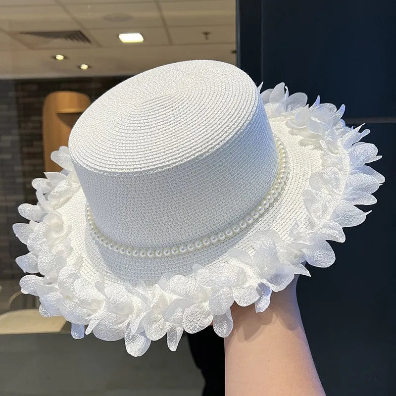 Pearl-Trimmed Straw Hat