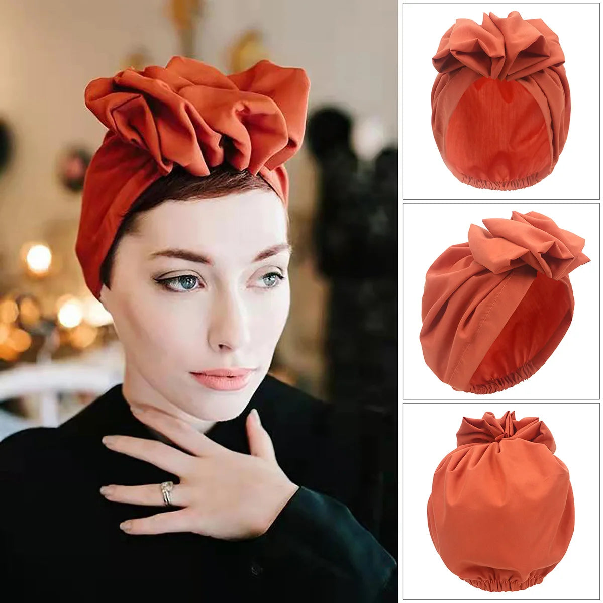 Elegant Retro Turban for Women Headscarf Cap Soild Color Ladies Beanies Caps