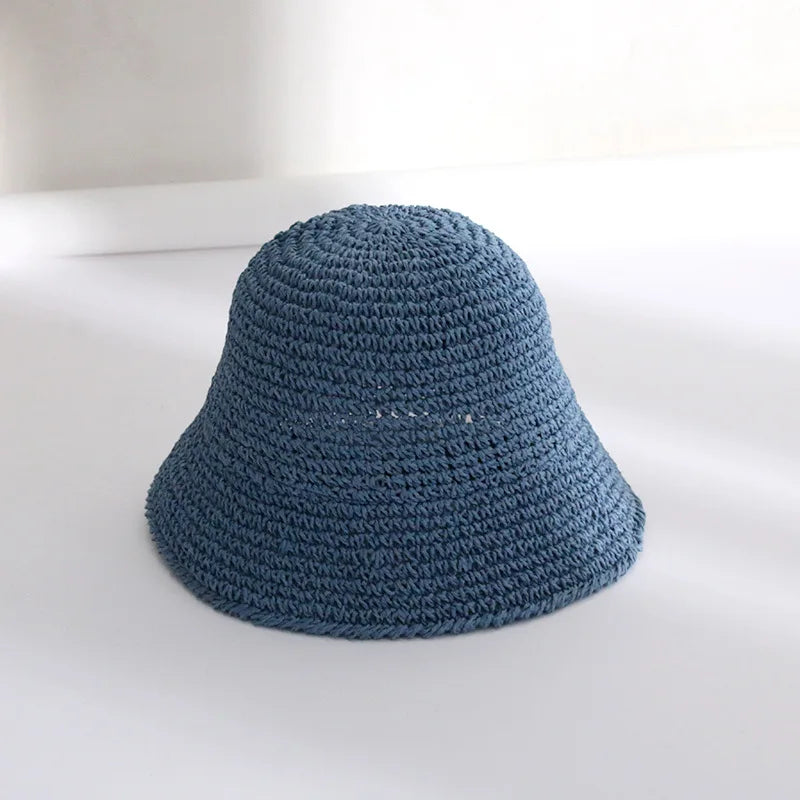 Woven Straw Dome Bucket Hat — Wide Brim Sun Hat for Women