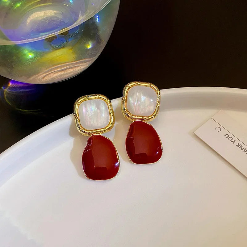 Retro Pearl Drop Earrings | Elegant Geometric Stud Earrings for Women