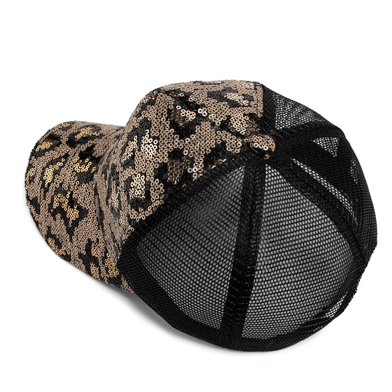 Leopard Spangle Mesh Baseball Cap – Sun Protection, Adjustable Fit & Giving Baddie Outdoor Energy 🐆☀️