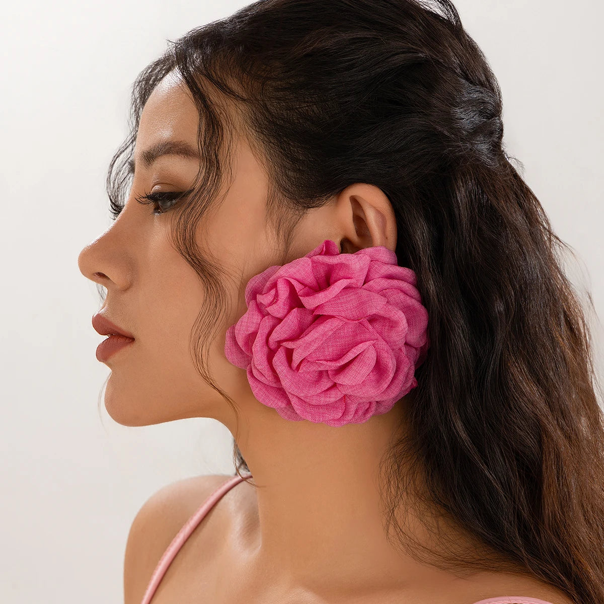 IngeSight.Z Bohemia Trendy Big Fabric Rose Flower Earrings For Women New Exaggerated Elegant Party Wedding Earrings Jewelry