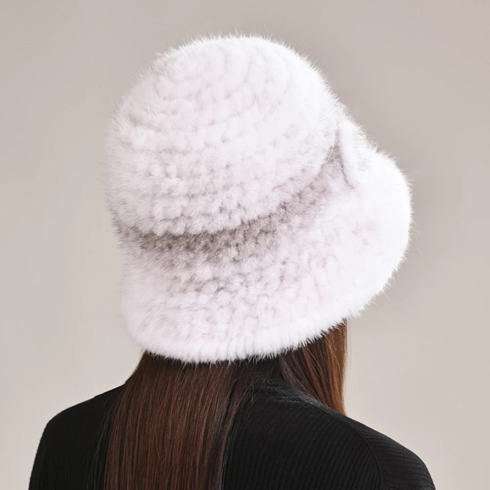 Luxury Real Mink Fur Winter Hat – Floral Knit, Soft & Giving Cozy Glam Crown Energy 🌸❄️
