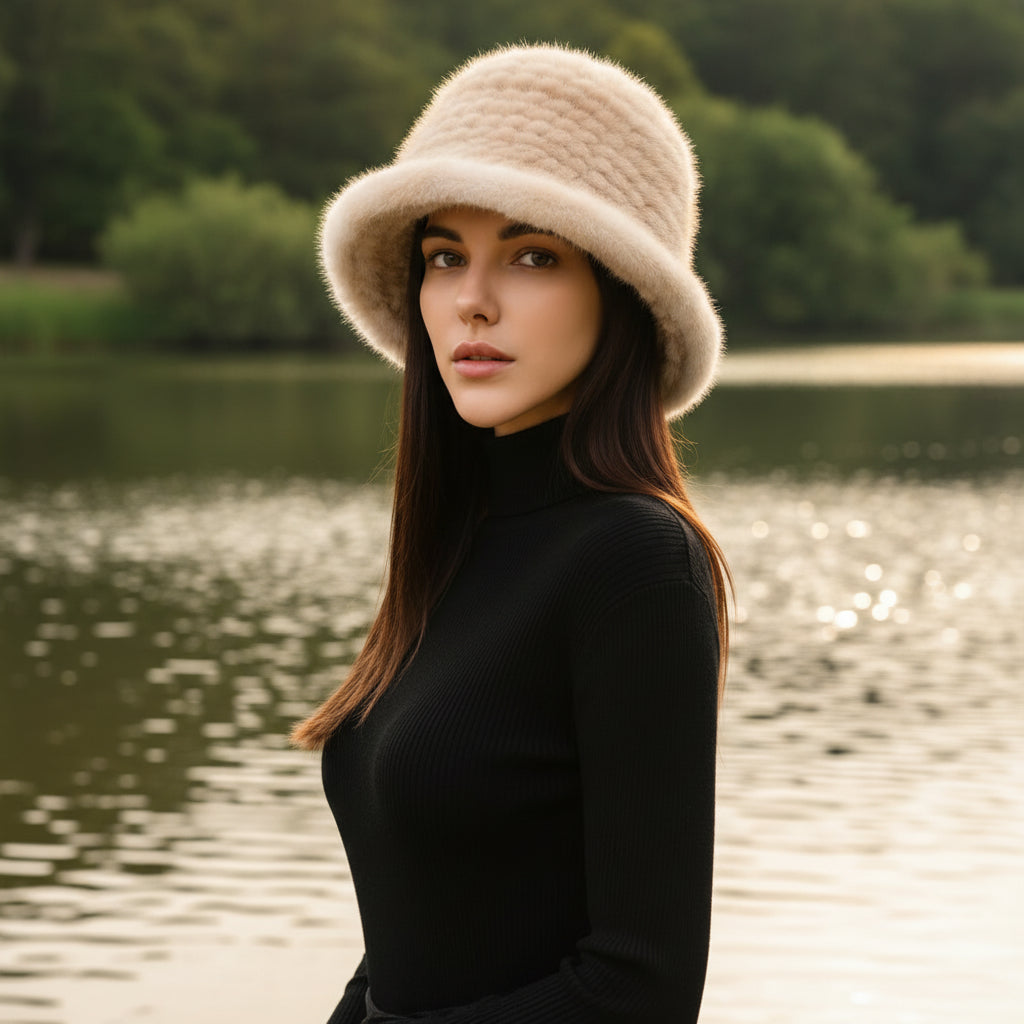 Luxury Real Mink Fur Winter Hat – Floral Knit, Soft & Giving Cozy Glam Crown Energy 🌸❄️