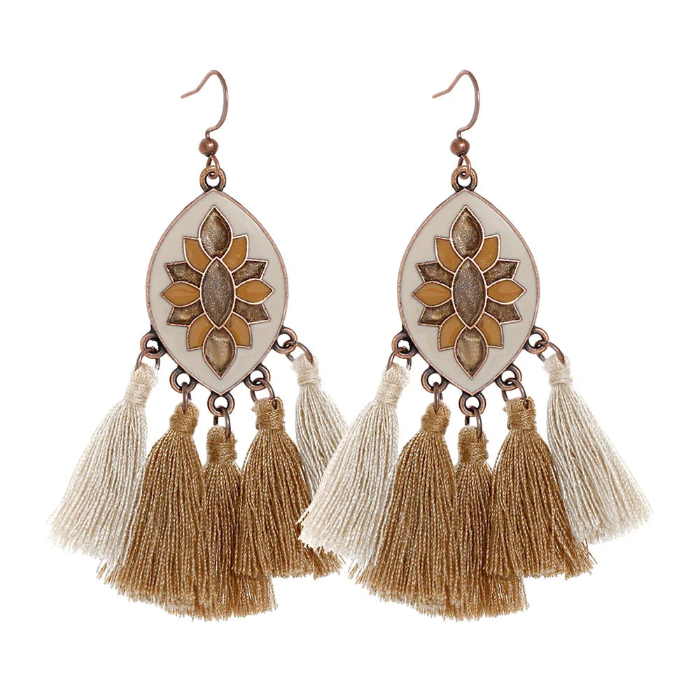 Boho Vintage Geometric Dangle Earrings – Ethnic Metal Leaf Tassel & Giving Free-Spirit Statement Energy 🌿✨