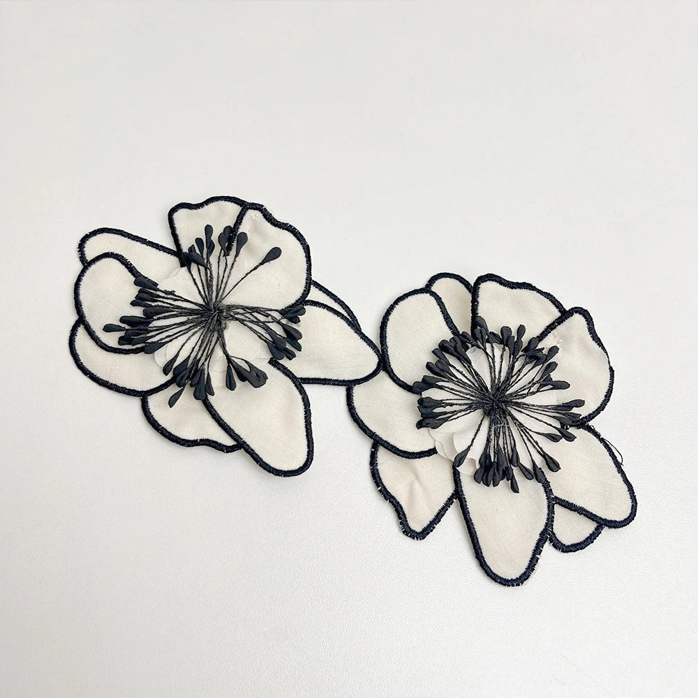 White Bloom Embroidery Stud Earrings – Big, Beautiful & Boss Energy 🦴✨