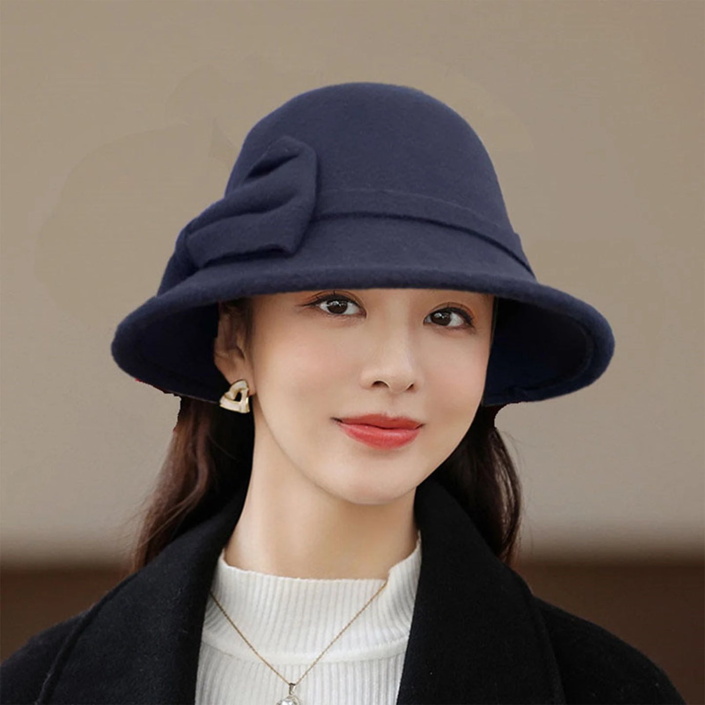 Wool Hat Trendy Bucket Hat Versatile Vintage British Hat Fashionable Women Winter Warm Headwear Retro Elegant Chic Round Top