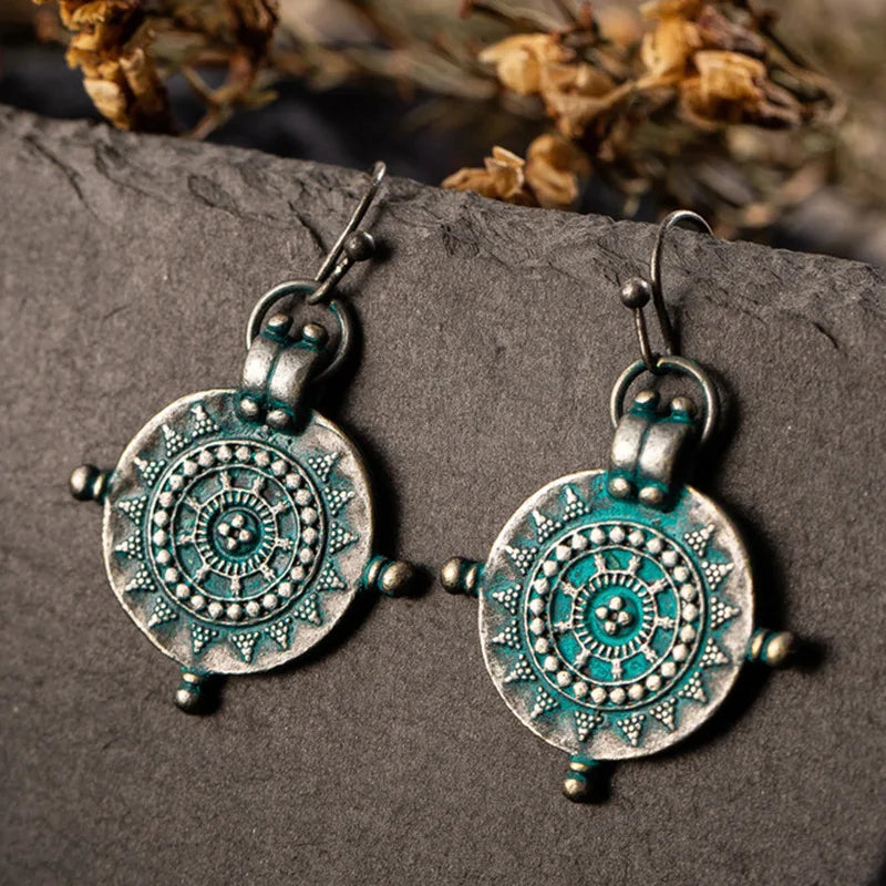Bohemian Earrings with Exquisite Circular Patterns Ethnic Style Bronze Creative Retro Earings for Women Fashion Jewelry