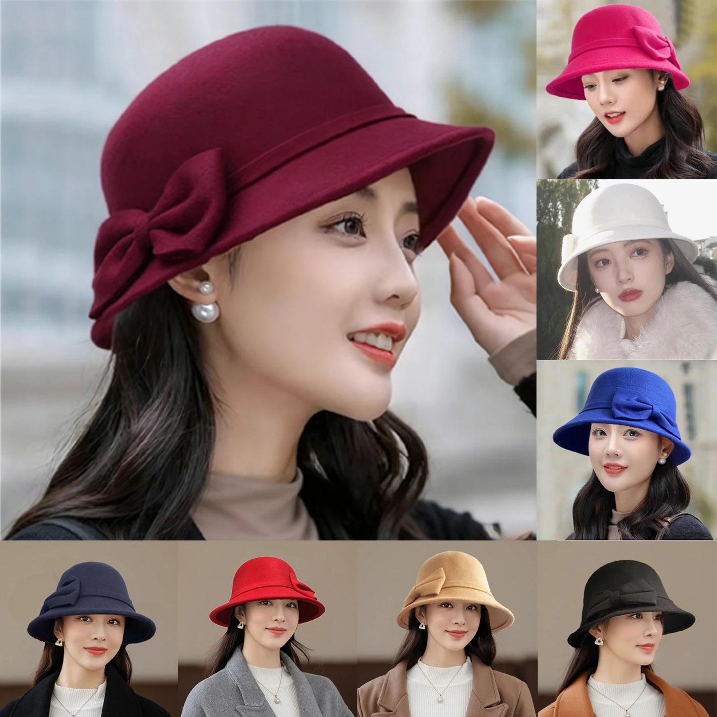 Wool Hat Trendy Bucket Hat Versatile Vintage British Hat Fashionable Women Winter Warm Headwear Retro Elegant Chic Round Top