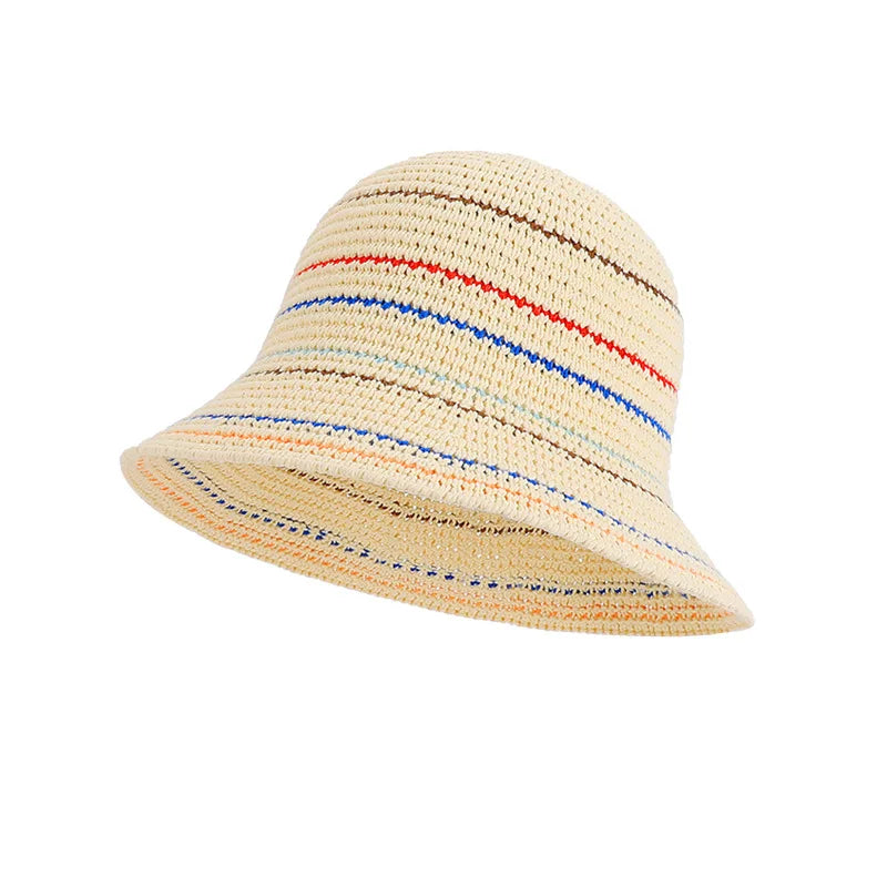 Color-Blocked Striped Handmade Bucket Hat