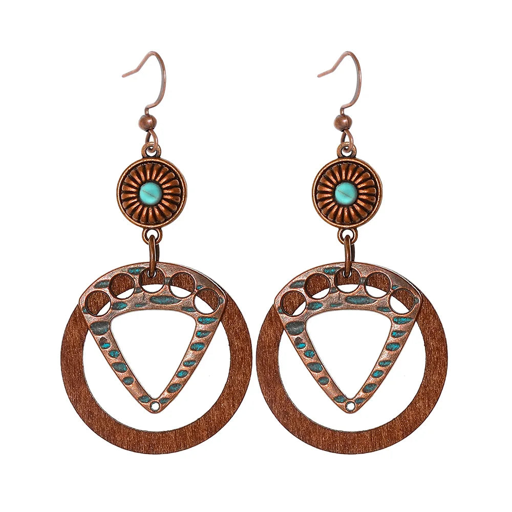 Boho Vintage Geometric Dangle Earrings – Ethnic Metal Leaf Tassel & Giving Free-Spirit Statement Energy 🌿✨