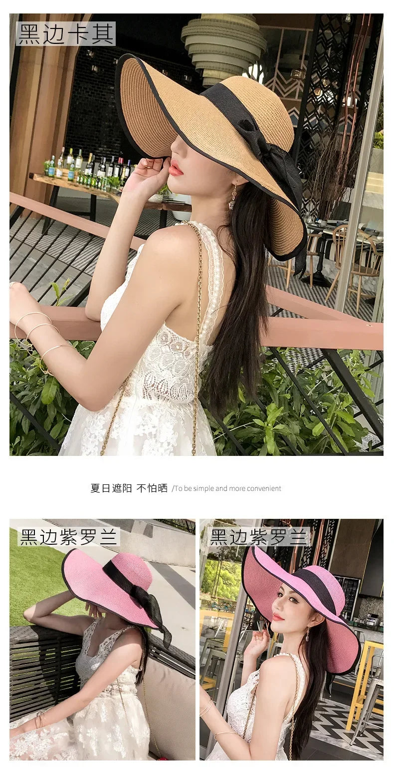 Women Hat Foldable Summer Straw Hat For Beach Travel Visors Female Face Protection UV Cut Bucket Cap Girl Sun Panama Wholesale
