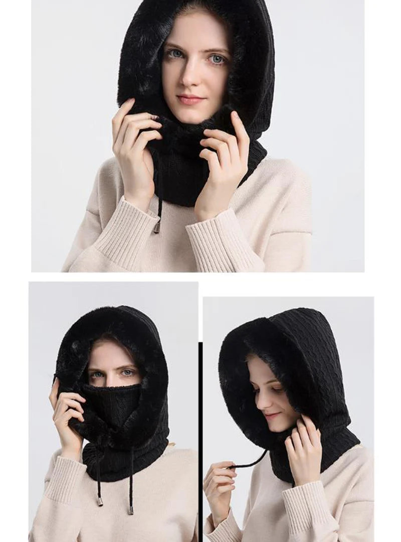Knitted Balaclava Beanie Hat – Built-In Face Mask, Hood & Neck Scarf for the Woman Who Does It All ❄️🧶