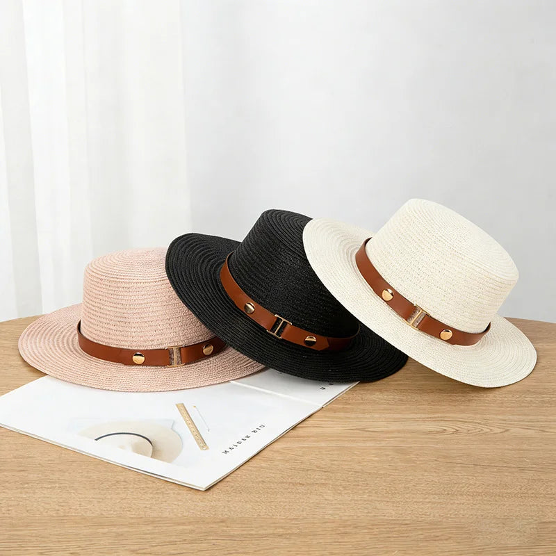 Summer Straw Hat with Flat Top