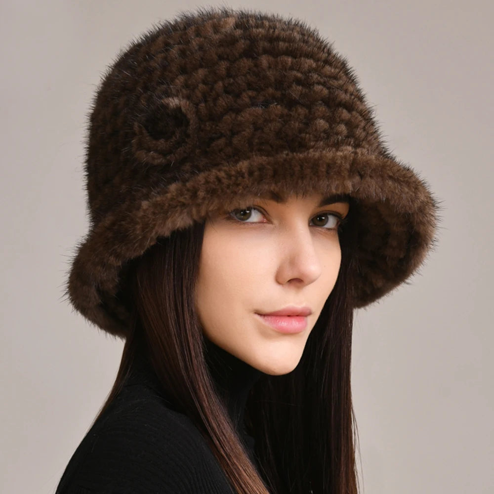 Luxury Real Mink Fur Winter Hat – Floral Knit, Soft & Giving Cozy Glam Crown Energy 🌸❄️