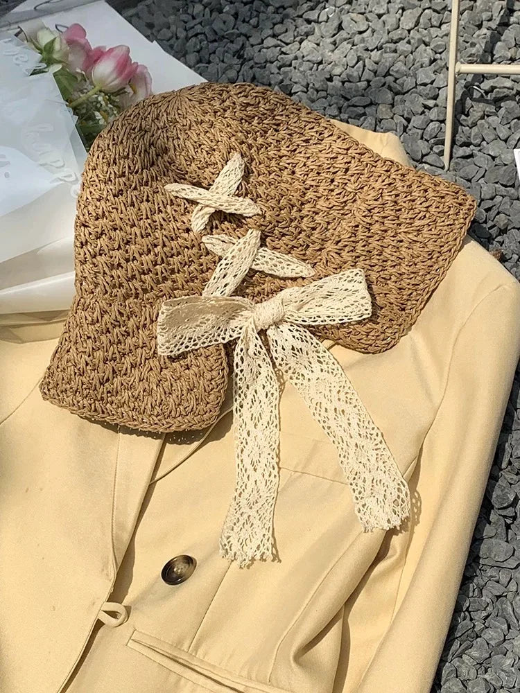 2025 New Women's Braided Straw Fisherman Hat UPF50+ Breathable Summer Beach Vacation Sun Protection Wide Brim Adjustable