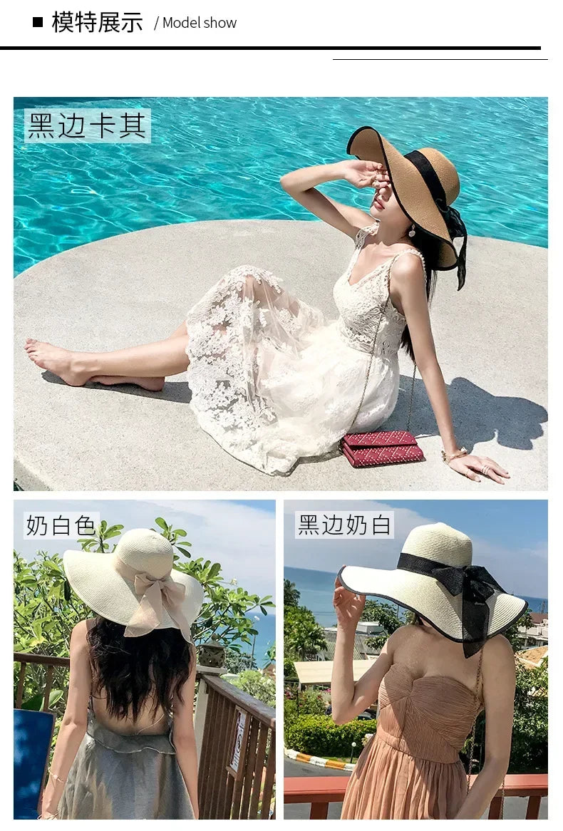 Women Hat Foldable Summer Straw Hat For Beach Travel Visors Female Face Protection UV Cut Bucket Cap Girl Sun Panama Wholesale