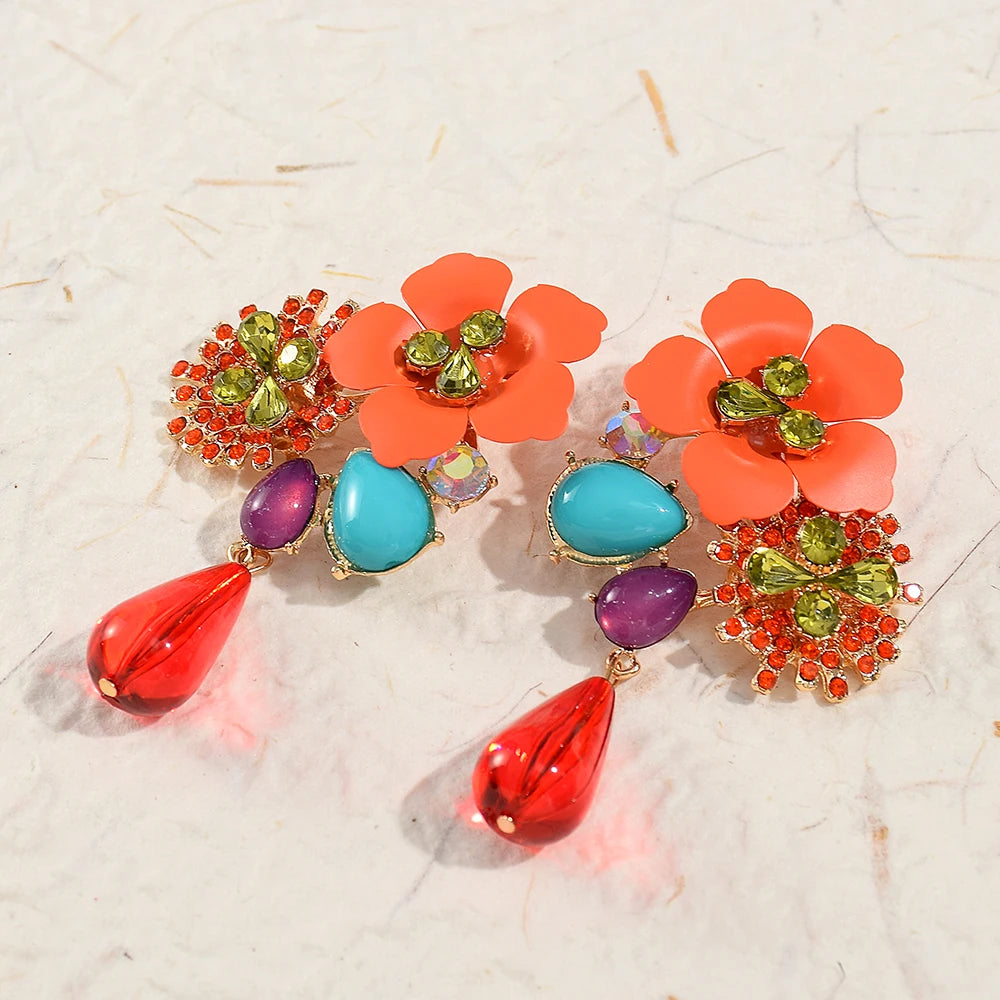 Beaded Acrylic Flower Drop Earrings — Baroque Beauty Meets Bold Energy 🌸✨