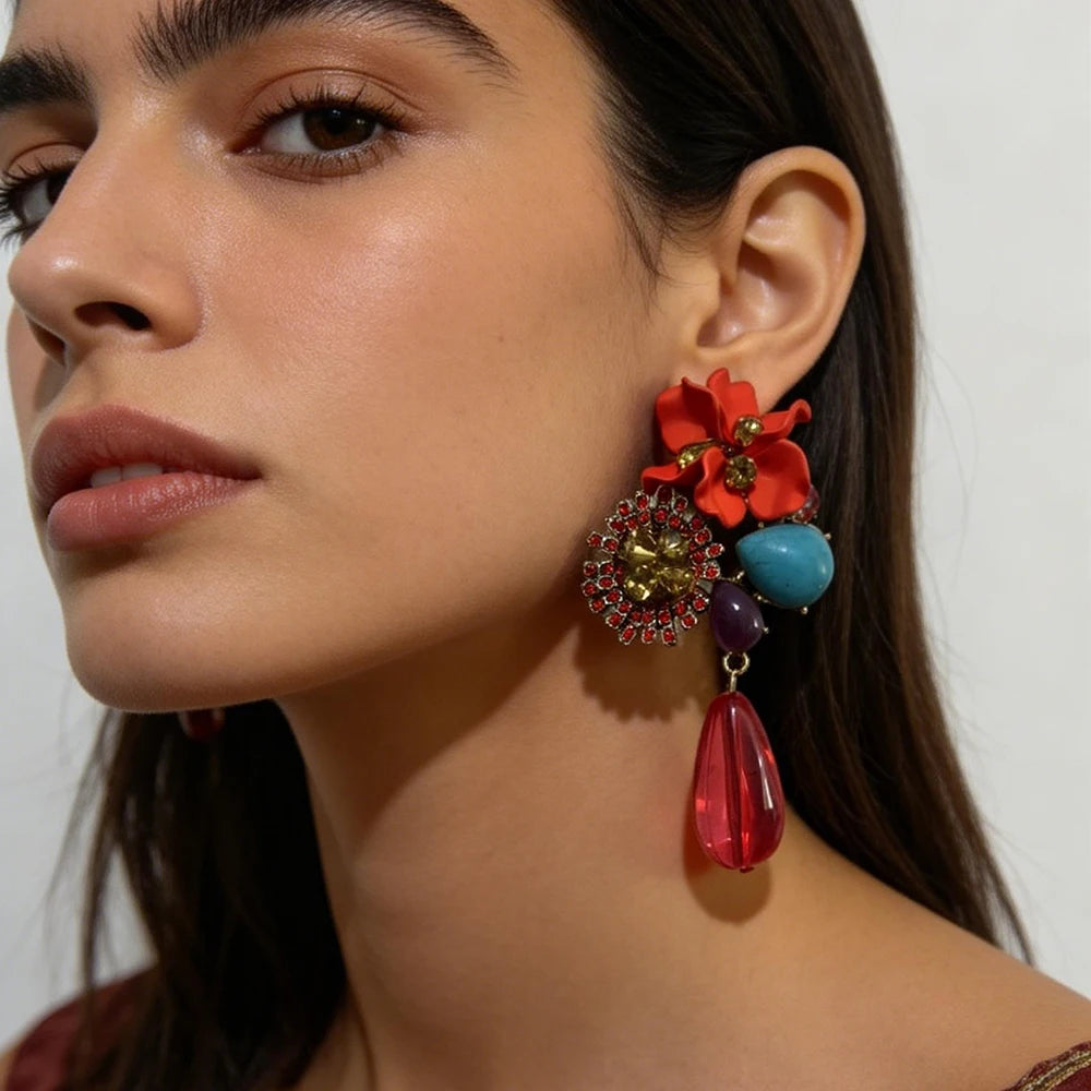 Beaded Acrylic Flower Drop Earrings — Baroque Beauty Meets Bold Energy 🌸✨