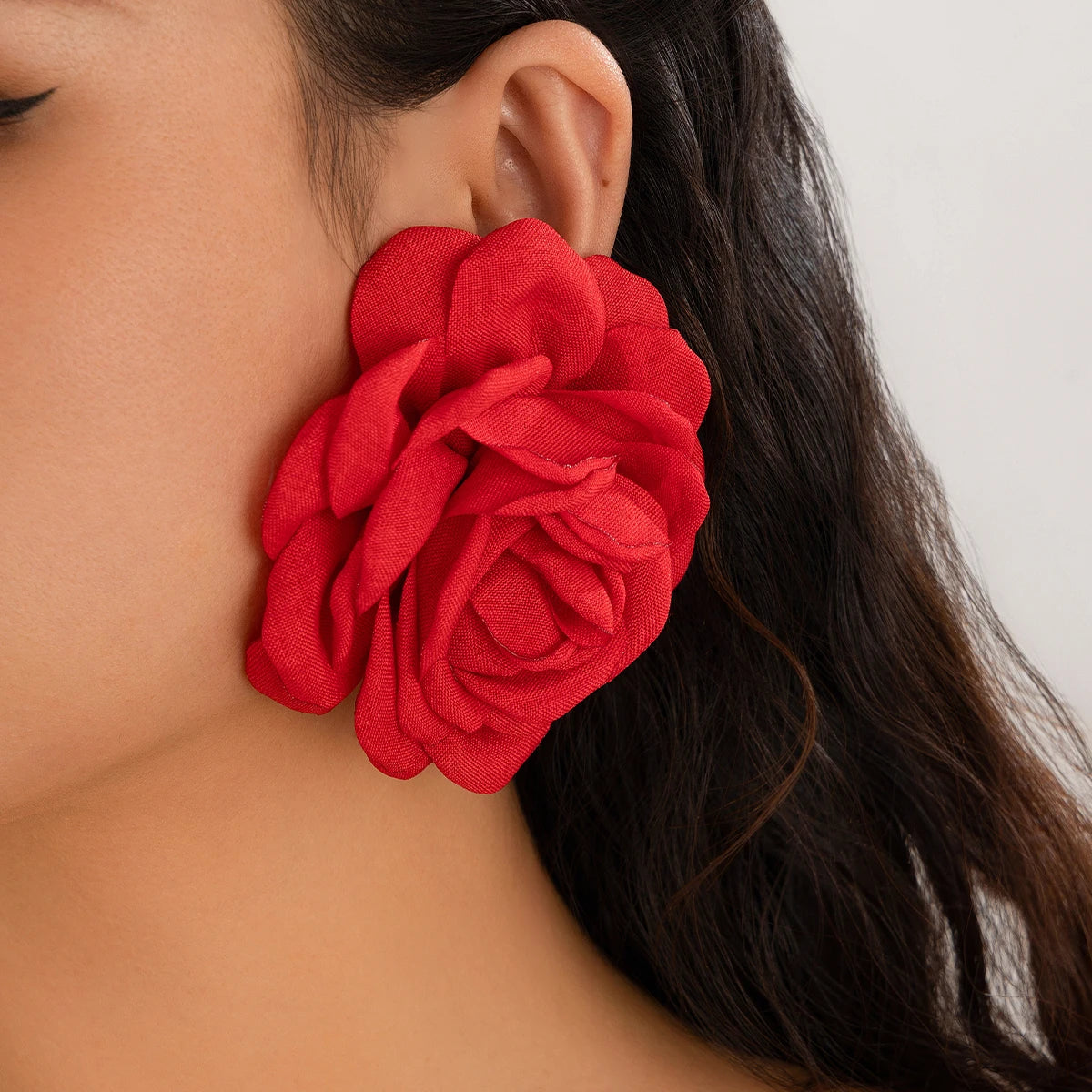 IngeSight.Z Bohemia Trendy Big Fabric Rose Flower Earrings For Women New Exaggerated Elegant Party Wedding Earrings Jewelry