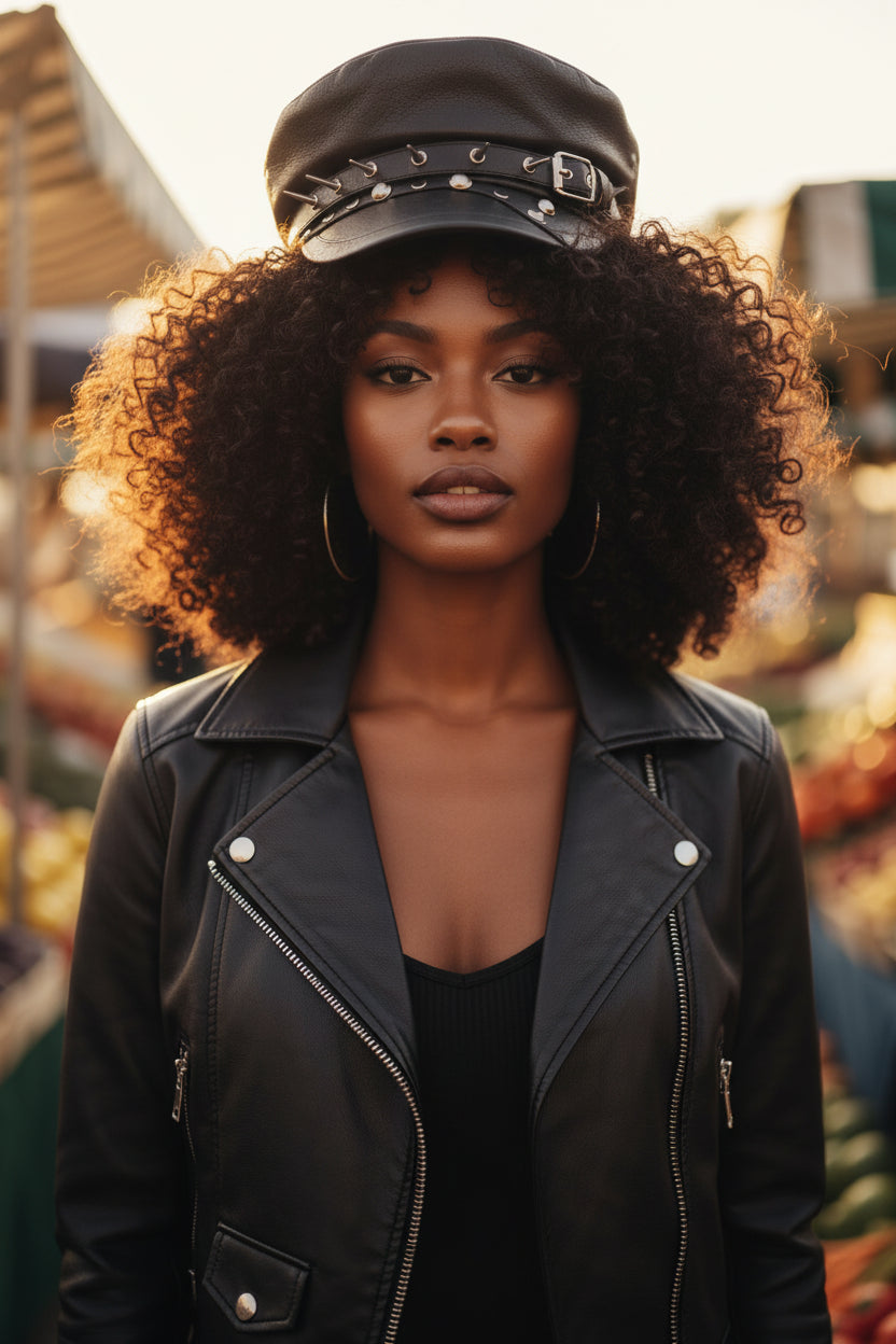 Vintage Leather Beret Hat – Leopard Print, Silver Rivets & Giving Parisian Baddie Energy 🐆✨