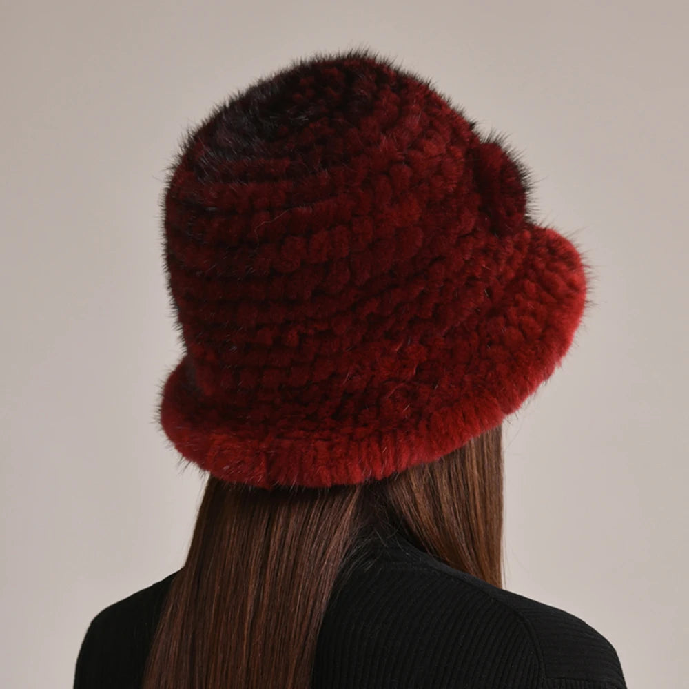 Luxury Real Mink Fur Winter Hat – Floral Knit, Soft & Giving Cozy Glam Crown Energy 🌸❄️