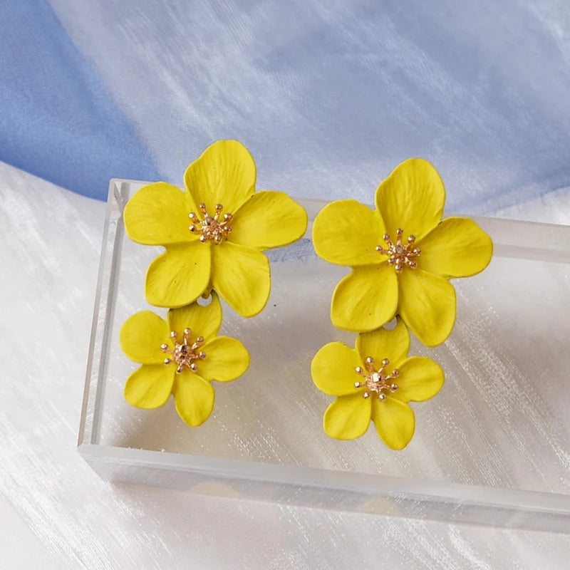 Big Flower Exaggerated Dangle Earrings for Women aretes de mujer Double-layers Floral Korean Fashion Girls Heavy Drop Earrings