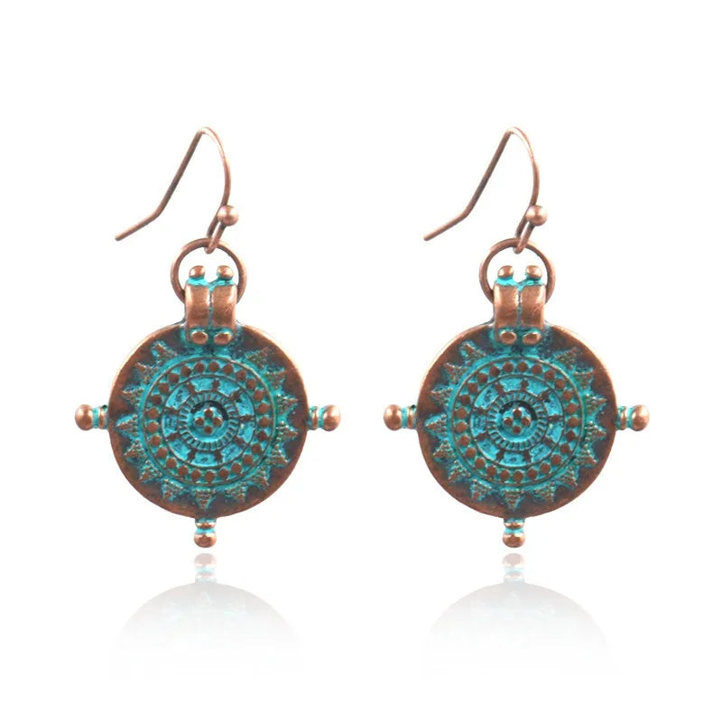 Bohemian Earrings with Exquisite Circular Patterns Ethnic Style Bronze Creative Retro Earings for Women Fashion Jewelry