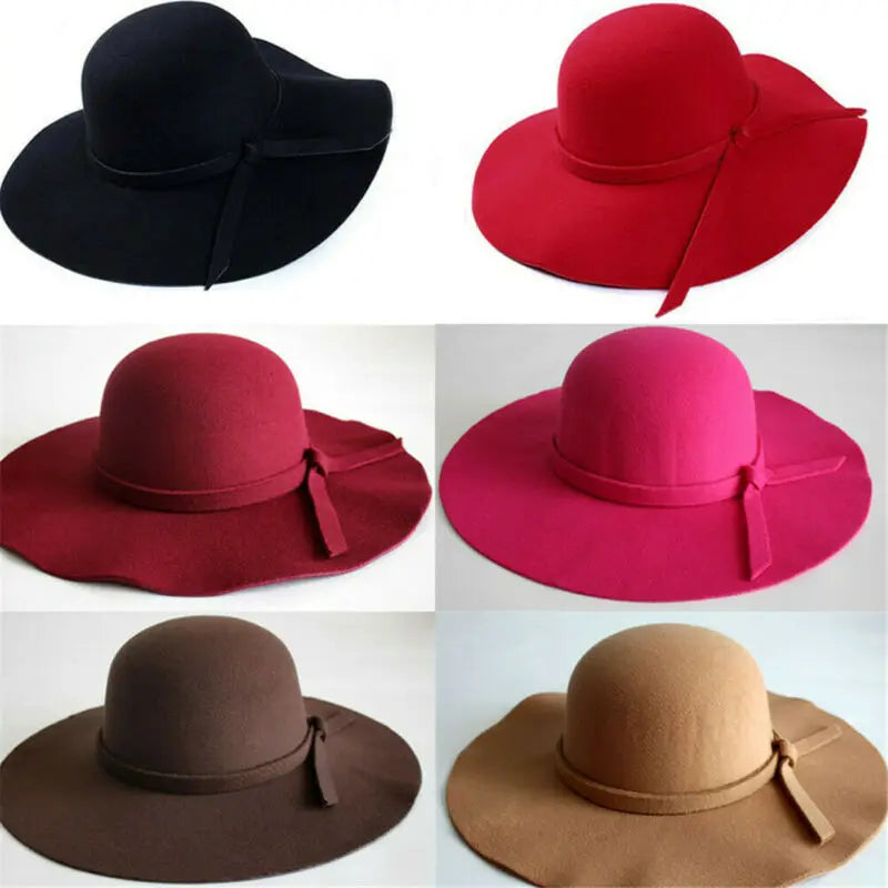 Women Sun Hat Vintage Lady Wide Large Wool Felt Cap Casual Summer Beach Travel Floppy Sun Hat Gift